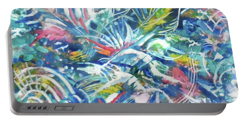 Swirling Colors Of Turquoise Portable Battery Charger featuring the painting Vortex Forming by Jean Batzell Fitzgerald