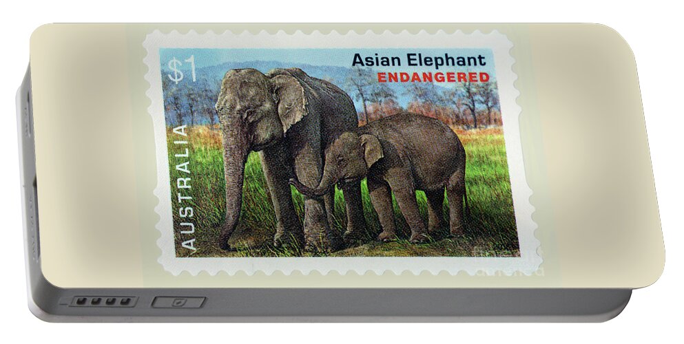 Postage Stamp Portable Battery Charger featuring the photograph Postage Stamp - Asian Elephant by Kaye Menner by Kaye Menner