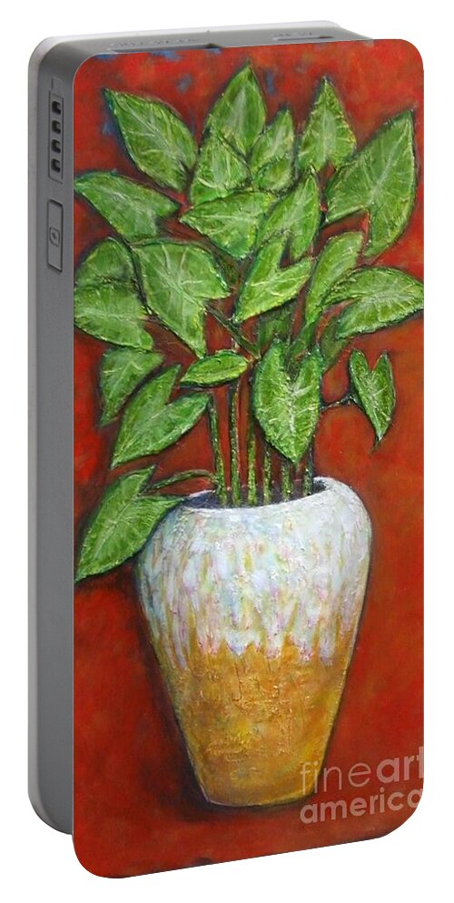 Plant Portable Battery Charger featuring the painting Pot Ted by M J Venrick