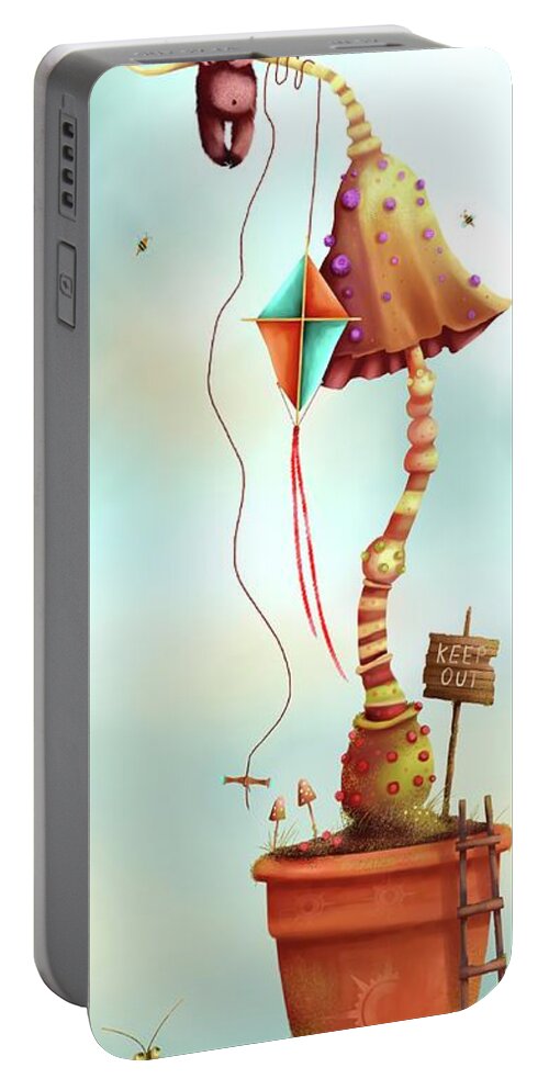 Fairy Portable Battery Charger featuring the painting Trolls and Ladders. by Joe Gilronan