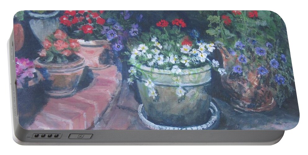 Flowers Portable Battery Charger featuring the painting Potted Flowers by Paula Pagliughi