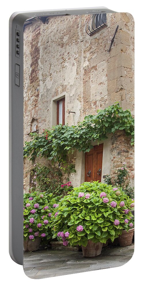 Old Stone House Portable Battery Charger featuring the photograph Potted Hydrangeas by Sally Weigand