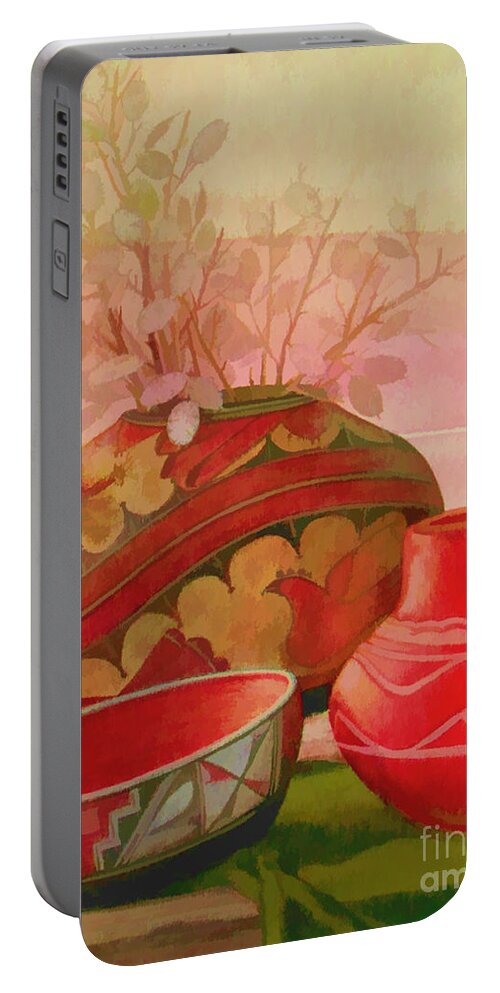 Pattern Portable Battery Charger featuring the painting Pottery by Judy Palkimas