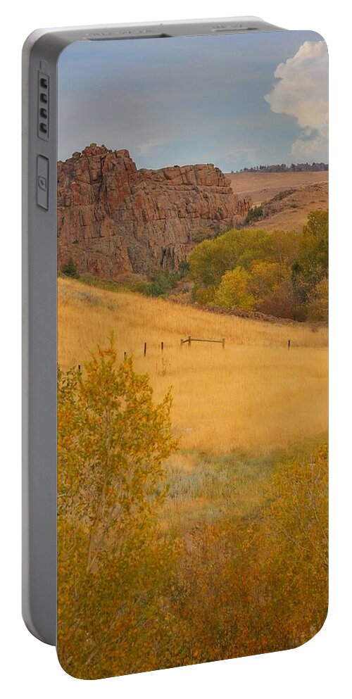 Mountain Portable Battery Charger featuring the photograph Powder River Fence by Amanda Smith