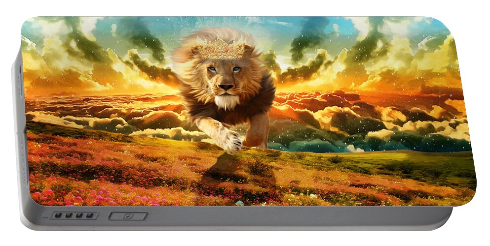 Lion Of Judah Portable Battery Charger featuring the digital art Power and Glory by Dolores Develde