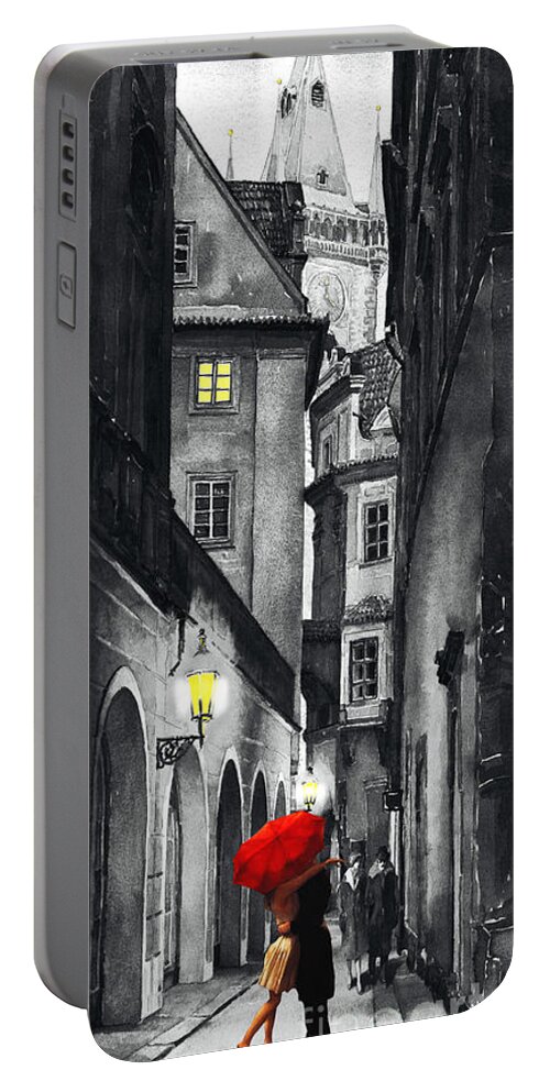 Prague Portable Battery Charger featuring the digital art Prague Love Story by Yuriy Shevchuk