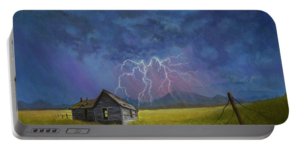 Landscape Painting Portable Battery Charger featuring the painting Prairie Storm by Chris Steele
