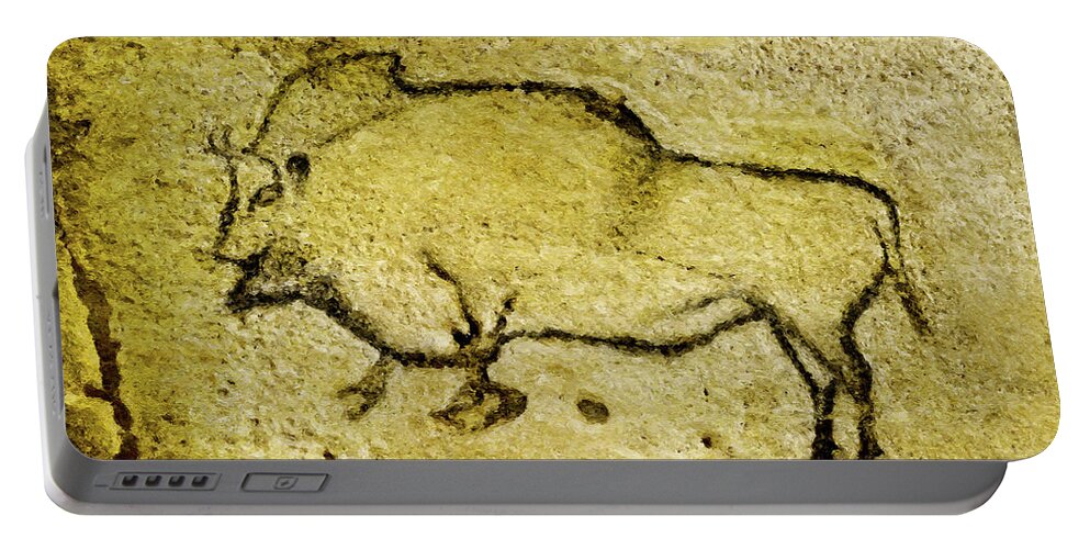 Bison Portable Battery Charger featuring the digital art Prehistoric Bison 1- La Covaciella by Weston Westmoreland