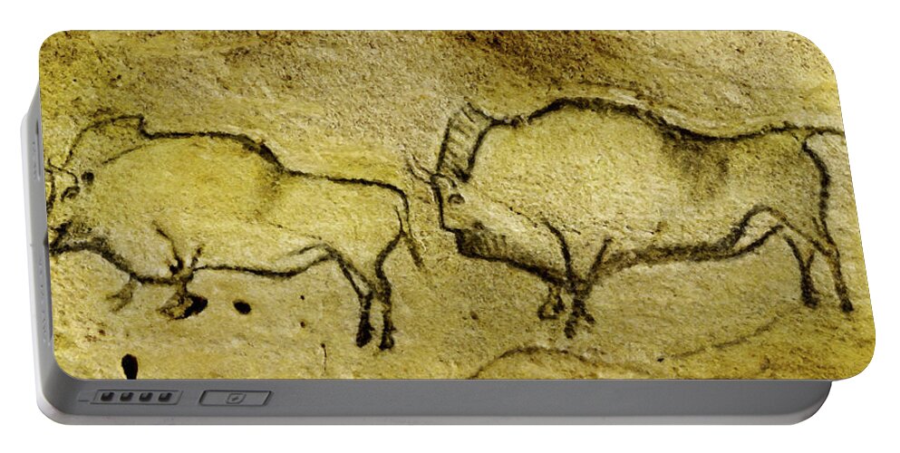 Bison Portable Battery Charger featuring the digital art Prehistoric Bison - La Covaciella by Weston Westmoreland