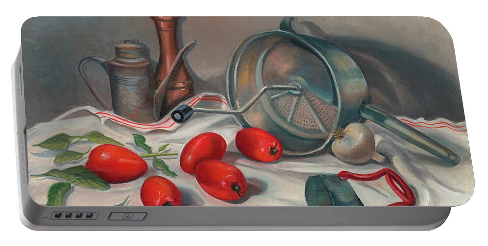 Sauce Portable Battery Charger featuring the painting Preparing the Sauce by Madeline Lovallo