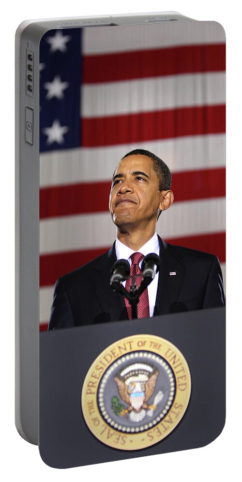Obama Portable Battery Charger featuring the photograph President Obama by War Is Hell Store