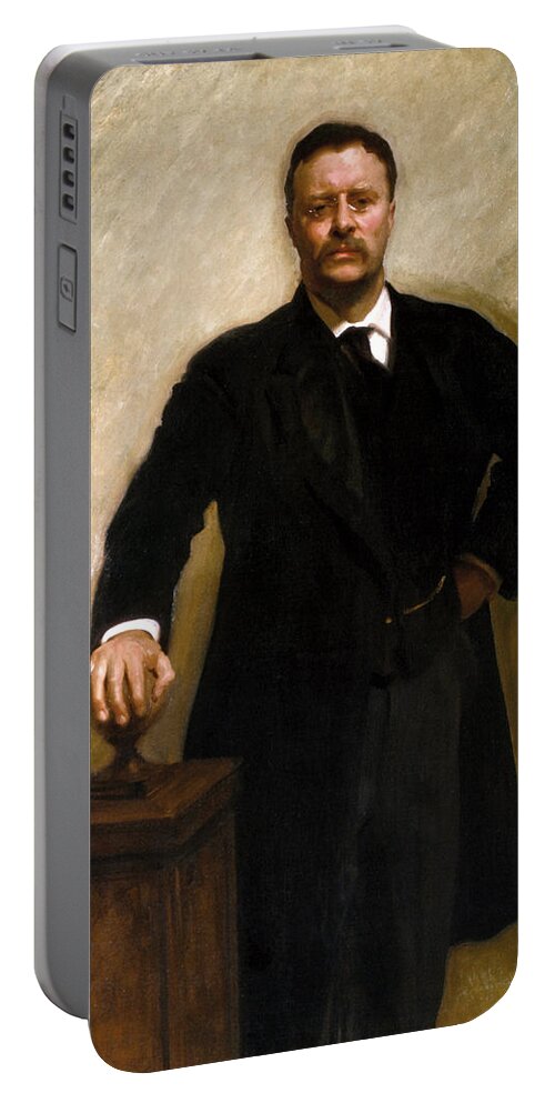 Us Presidents Portable Battery Charger featuring the painting President Theodore Roosevelt Painting by War Is Hell Store