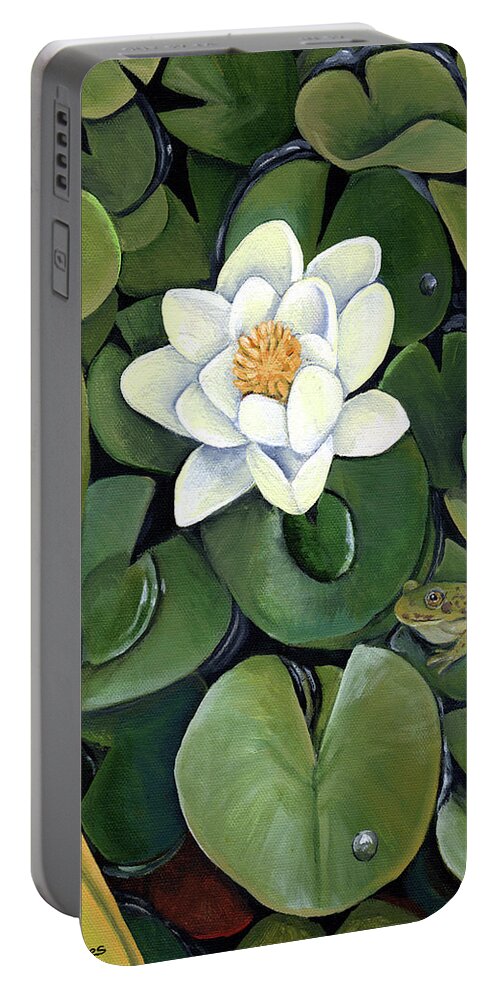 Pond Portable Battery Charger featuring the painting Presli's Pond by Elaine Hodges