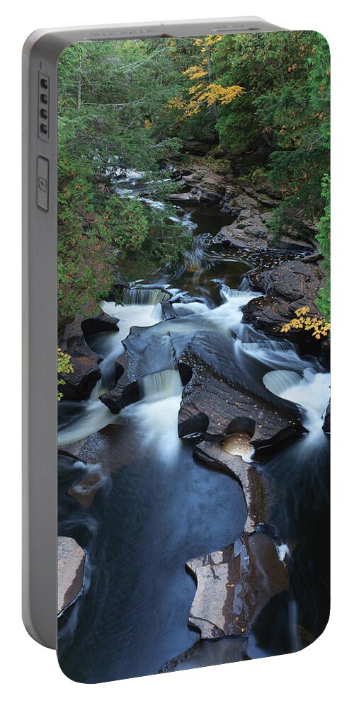 Porcupine Mountains And Upper Peninsula Portable Battery Charger featuring the photograph Presque Isle River by Paul Schultz