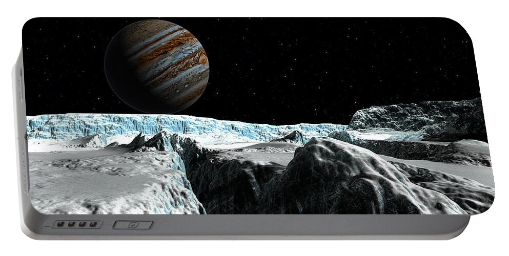 Spaceship Portable Battery Charger featuring the digital art Pressure ridge on Europa by David Robinson