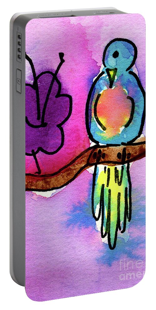 Art By Kids Portable Battery Charger featuring the painting Pretty Bird by Jessie Abrams Age Twelve