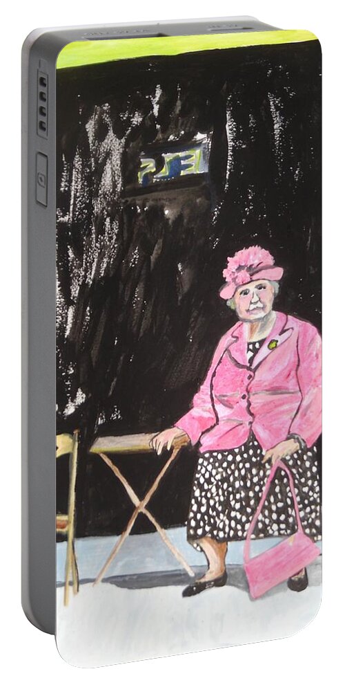 Pretty In Pink Portable Battery Charger featuring the painting Pretty in Pink by Esther Newman-Cohen