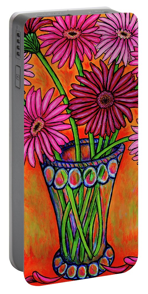 Gerber Portable Battery Charger featuring the painting Pretty in Pink Gerbers by Lisa Lorenz