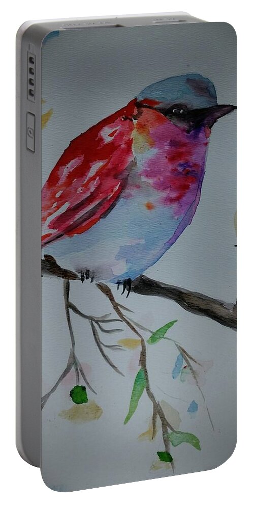 Finch Portable Battery Charger featuring the painting Pretty little Finch by Stacie Siemsen