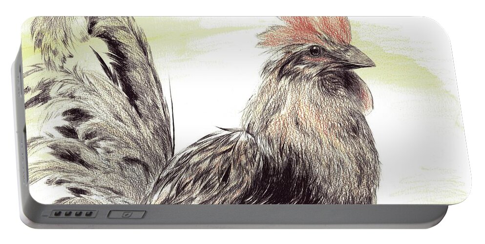 Rooster Portable Battery Charger featuring the drawing Pride of a Rooster by Alice Chen