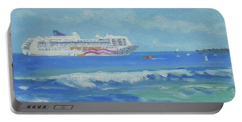 Plein Air Portable Battery Charger featuring the painting Pride of America ship by Stan Chraminski