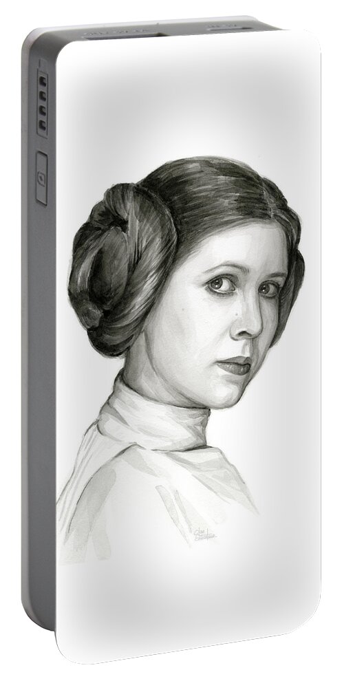 #faatoppicks Portable Battery Charger featuring the painting Princess Leia Watercolor Portrait by Olga Shvartsur