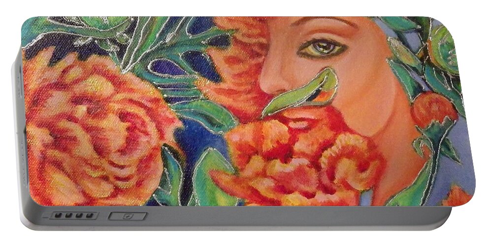 Peonies Portable Battery Charger featuring the painting Princess of the Peonies by Linda Markwardt