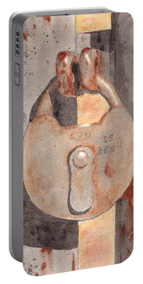 Lock Portable Battery Charger featuring the painting Prison Lock by Ken Powers