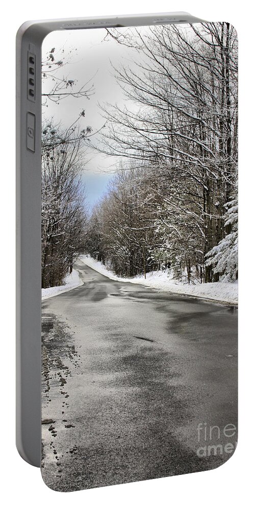 Winter Portable Battery Charger featuring the photograph Private Country Road by Deborah Benoit