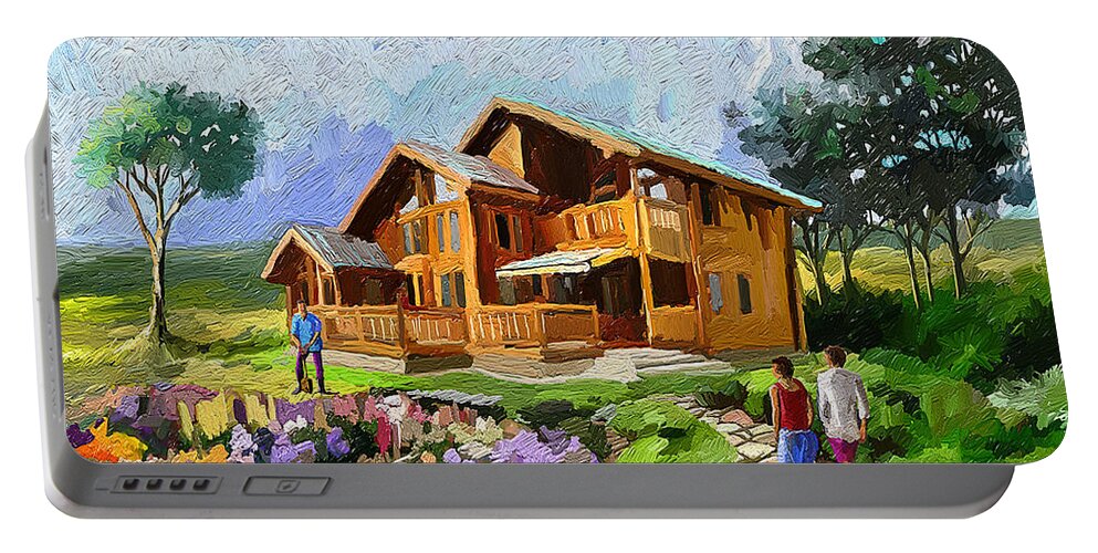Cabin Portable Battery Charger featuring the painting Private Resort by Anthony Mwangi