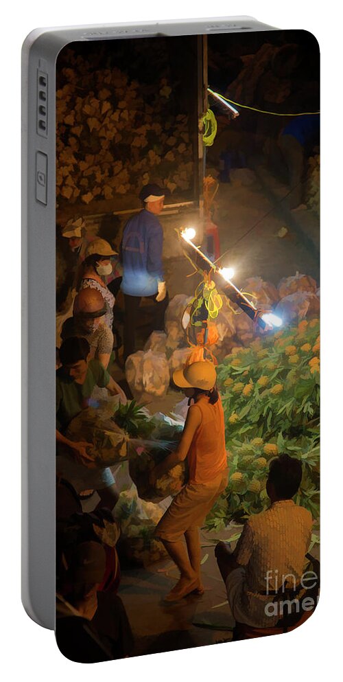 Vietnam Portable Battery Charger featuring the photograph Produce Market Midnight Hanoi by Chuck Kuhn