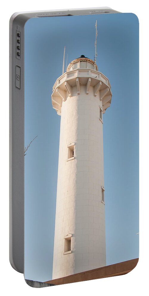 Mexico Yucatan Portable Battery Charger featuring the digital art Progresso Lighthouse tower by Carol Ailles