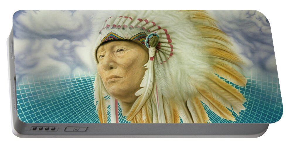 Native American Portable Battery Charger featuring the painting Proud As An Eagle by Rich Milo