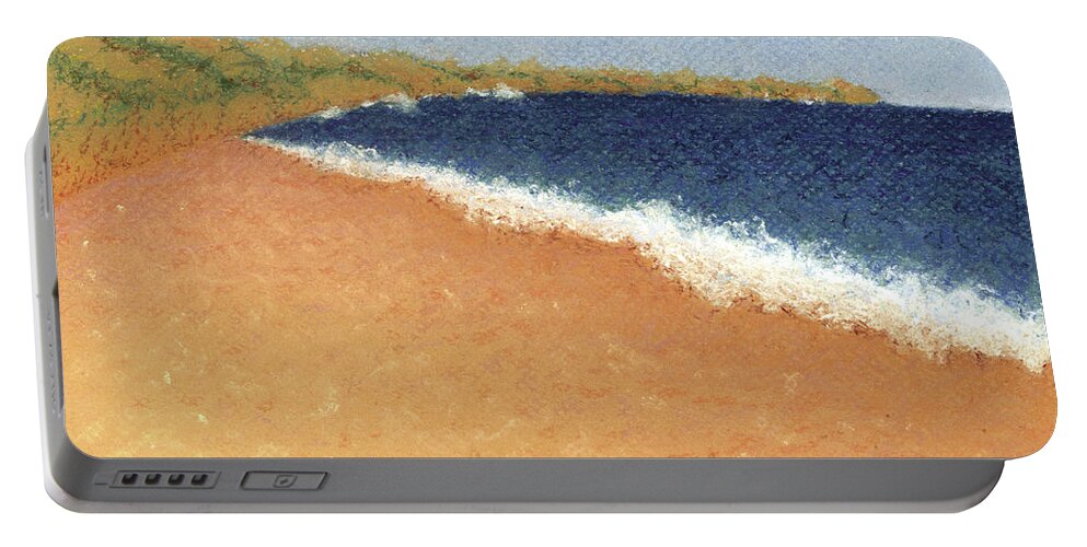Art Portable Battery Charger featuring the pastel Pt. Reyes Beach by Anne Katzeff