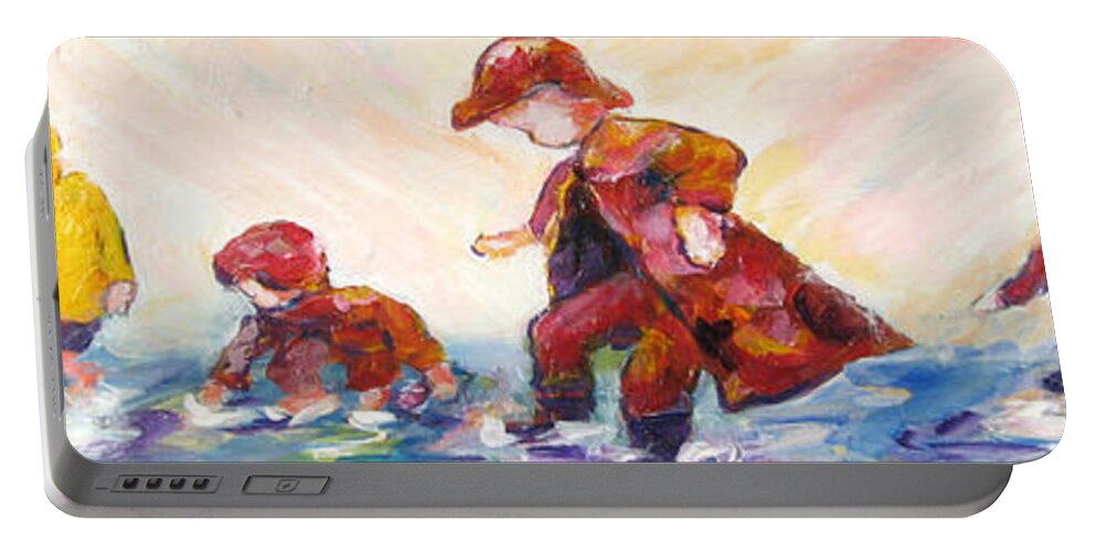 Mothers And Children Bonding Portable Battery Charger featuring the mixed media Puddle Jumpers by Naomi Gerrard
