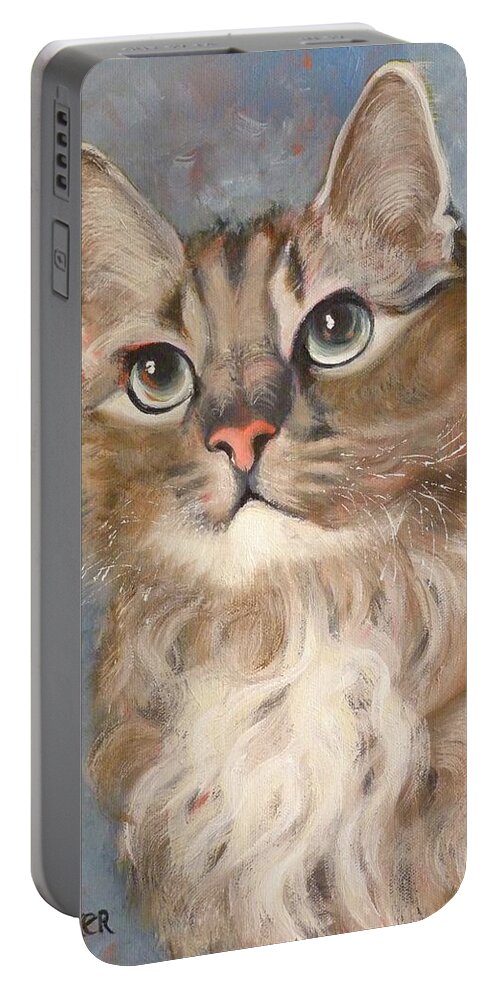 Cat Portable Battery Charger featuring the painting Puff Ball by Susan A Becker