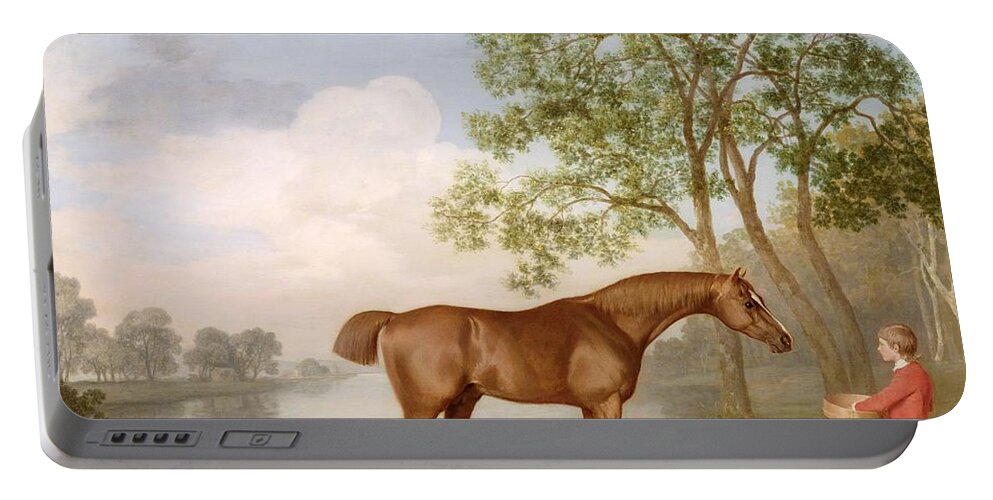 Pumpkin Portable Battery Charger featuring the painting Pumpkin with a Stable-Lad by George Stubbs