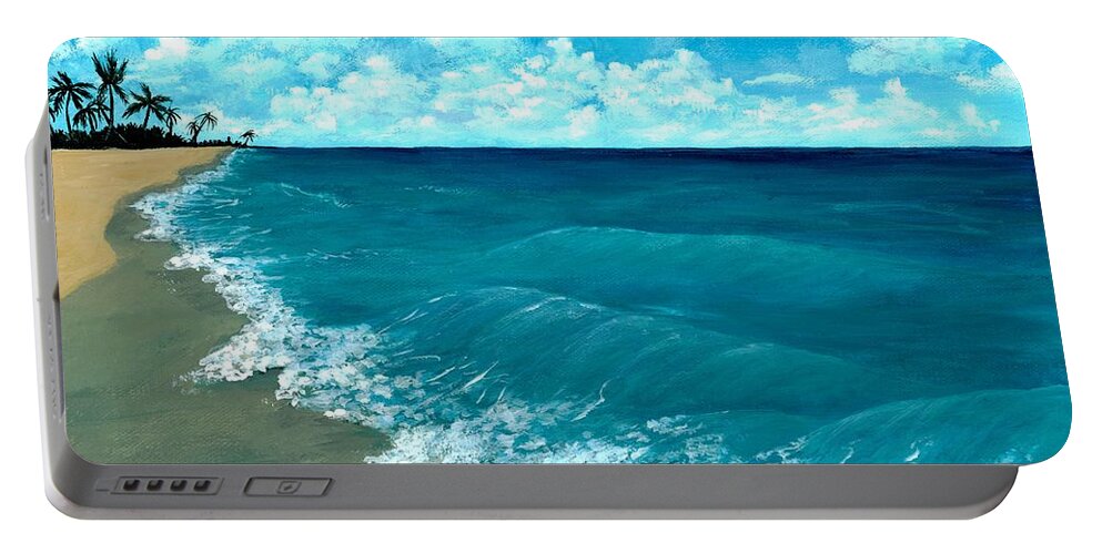 Blue Portable Battery Charger featuring the painting Punta Cana Beach by Anastasiya Malakhova