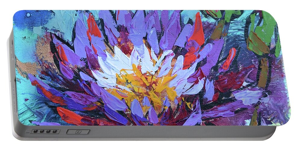 Flowers Portable Battery Charger featuring the painting Purple Lotus by Jyotika Shroff
