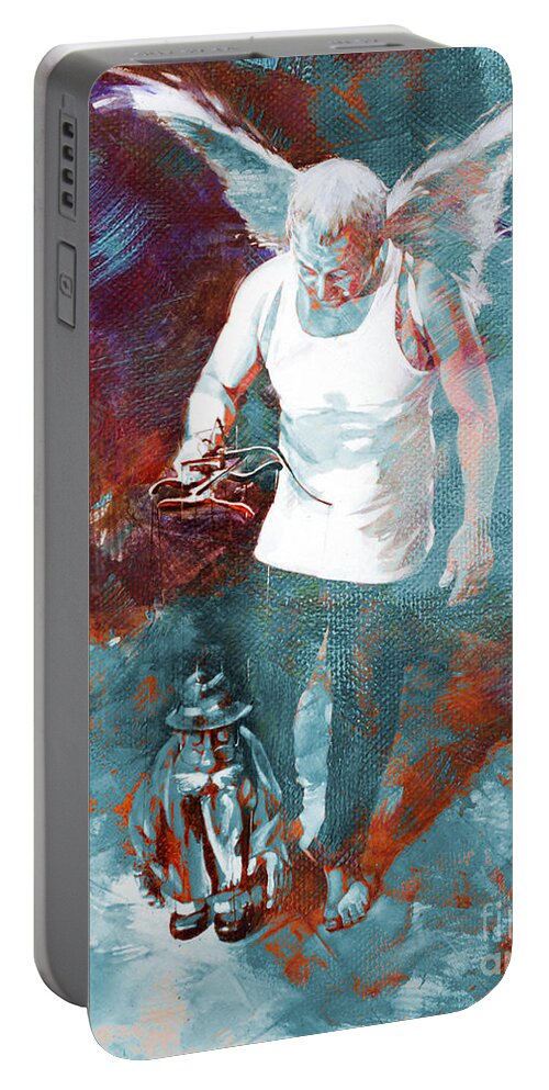 Surreal Portable Battery Charger featuring the painting Puppet Man 003 by Gull G