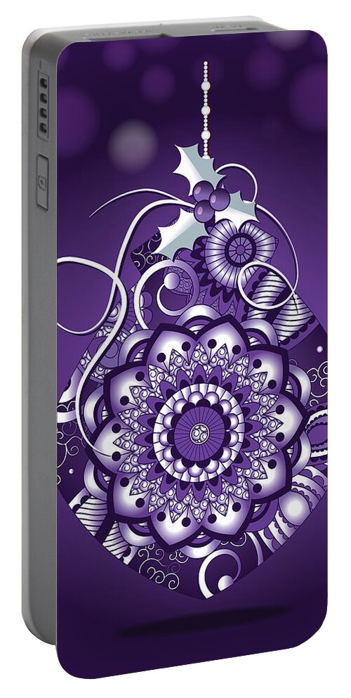 Purple Ornament Portable Battery Charger featuring the digital art Purple Christmas Ornament by Serena King
