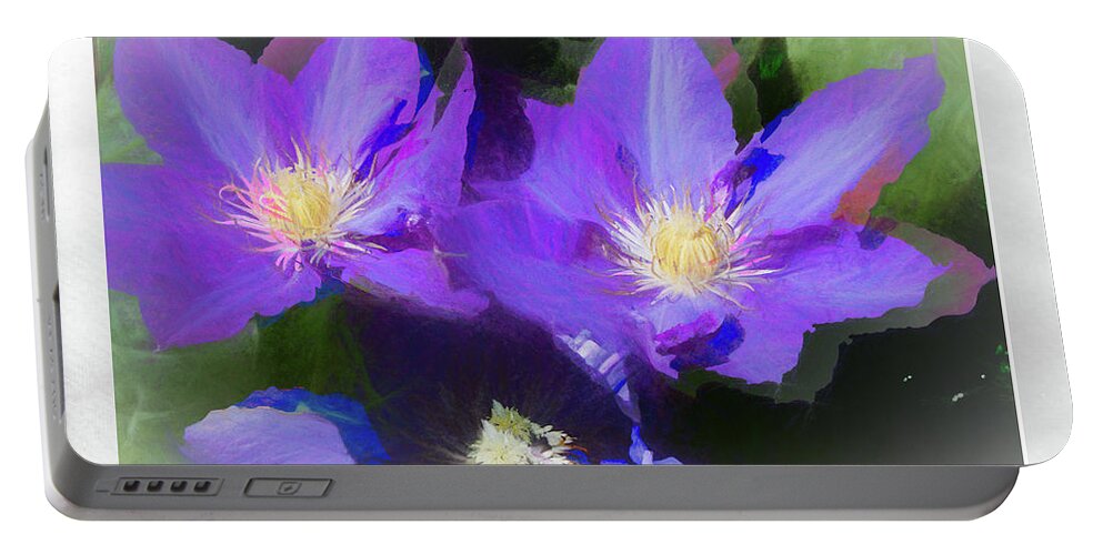 Flower Impressions Portable Battery Charger featuring the photograph Purple Clementis by Natalie Rotman Cote