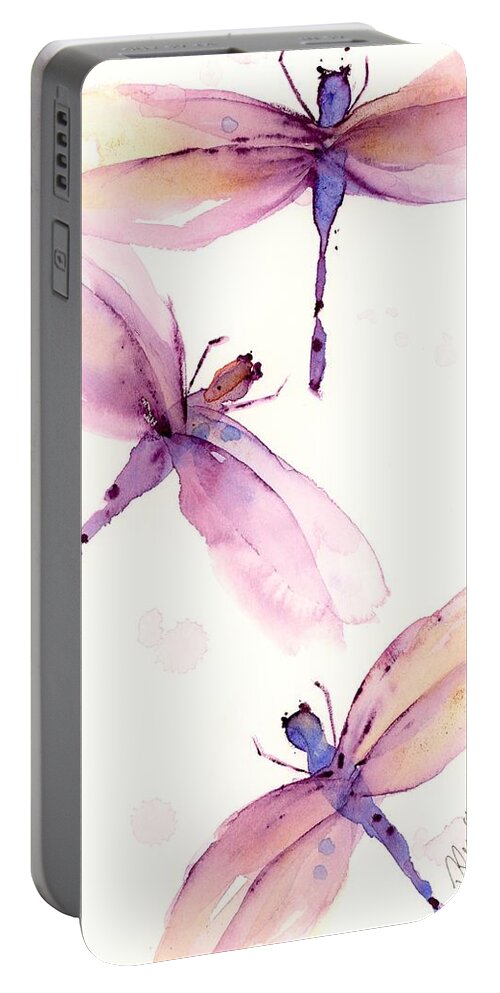 Purple Portable Battery Charger featuring the painting Purple Dragonflies by Dawn Derman