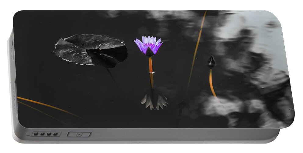 Bloom Portable Battery Charger featuring the photograph Purple Lily in Black and White by Dennis Dame