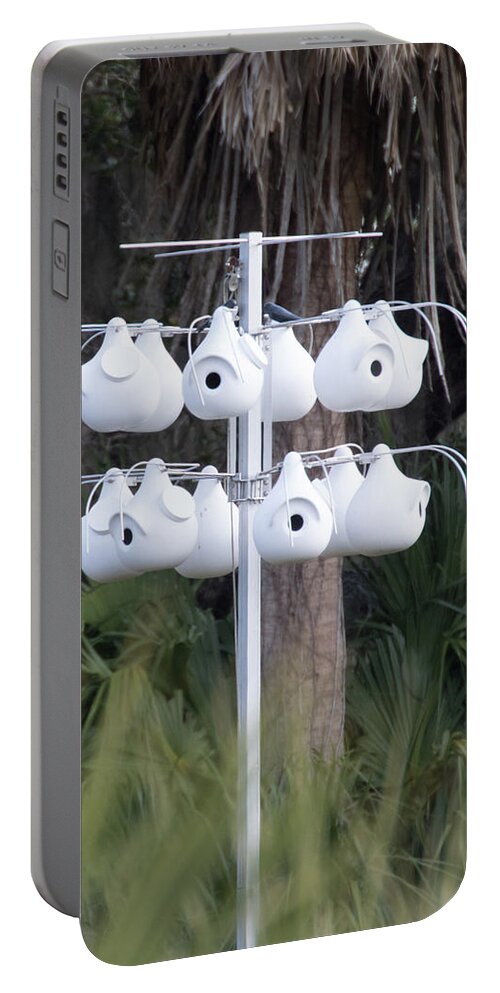 Bird Portable Battery Charger featuring the photograph Purple Martin Gourds by Richard Goldman