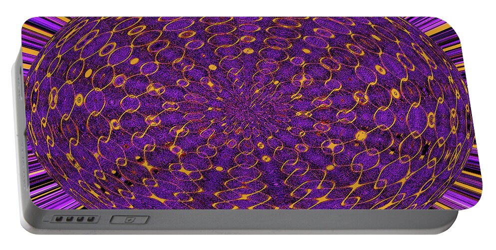 Purple Oval Panel With Gold Rings Abstract Portable Battery Charger featuring the digital art Purple Oval Panel With Gold Rings Abstract by Tom Janca