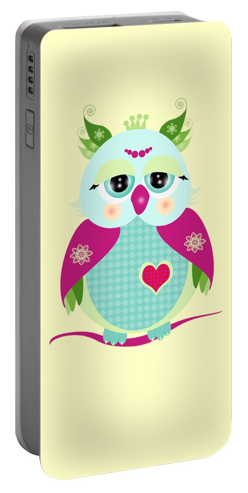 Bird Portable Battery Charger featuring the digital art Purple Owl by Isabel Salvador