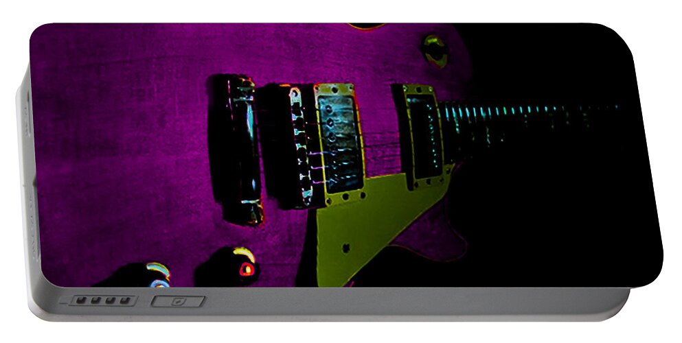 Guitar Portable Battery Charger featuring the digital art Purple Relic Les Paul II Hover Series by Guitarwacky Fine Art