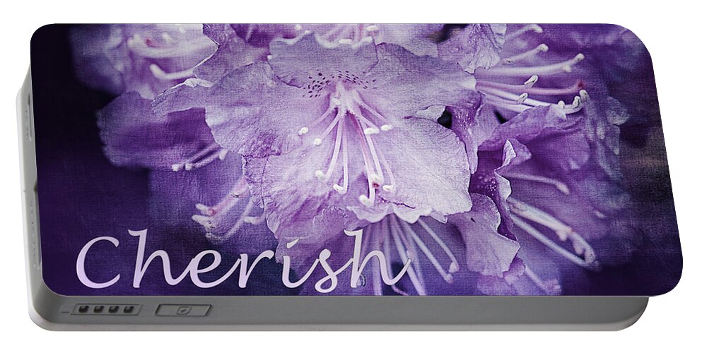Rhododendron Print Portable Battery Charger featuring the photograph Purple Rhododendron Inspirational Print by Gwen Gibson