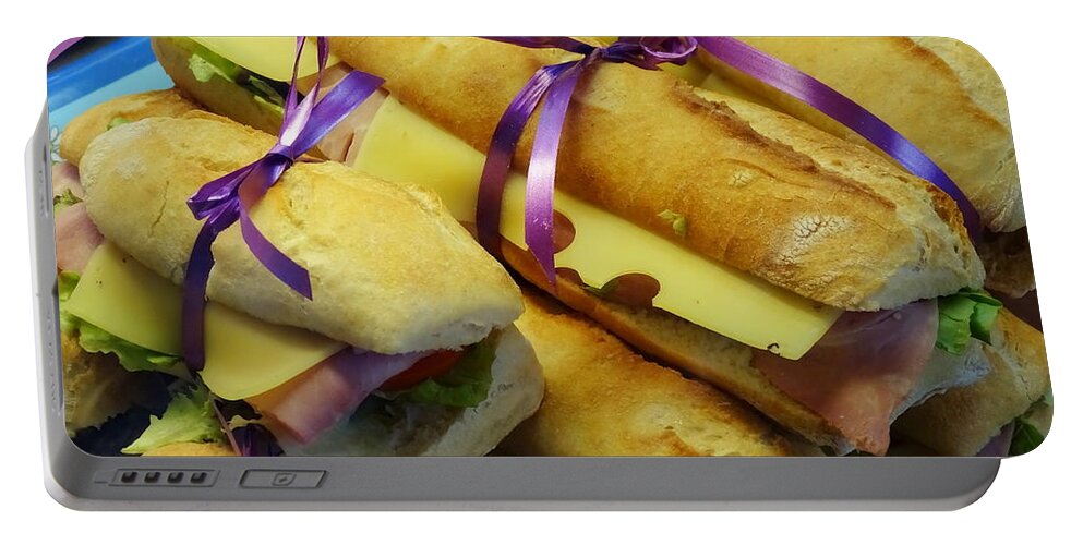 Sandwiches Portable Battery Charger featuring the photograph Purple Ribboned Sandwiches by Lainie Wrightson